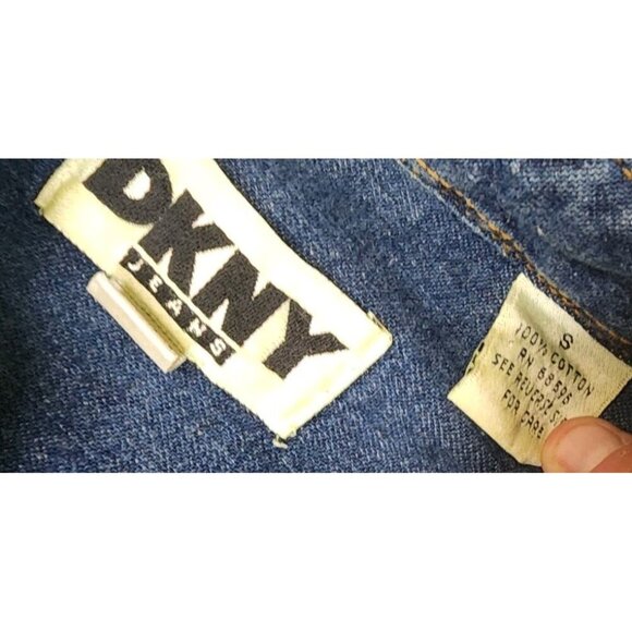 Vintage Denim DKNY Jeans Shirt Pearl Snap Blue Small Western Top 90s Oversized - Picture 5 of 7